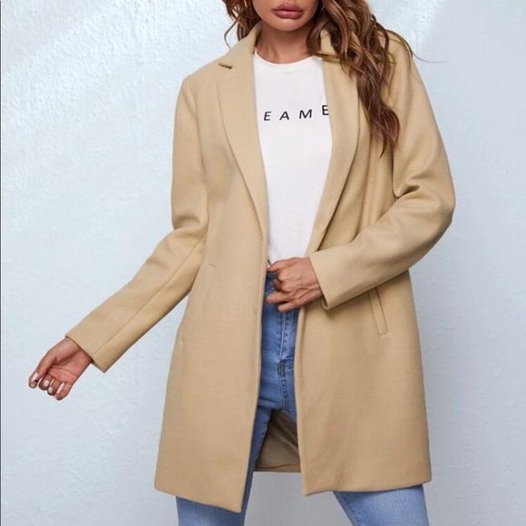 Camel single button trench long peacoat jacket tan - Picture 5 of 5